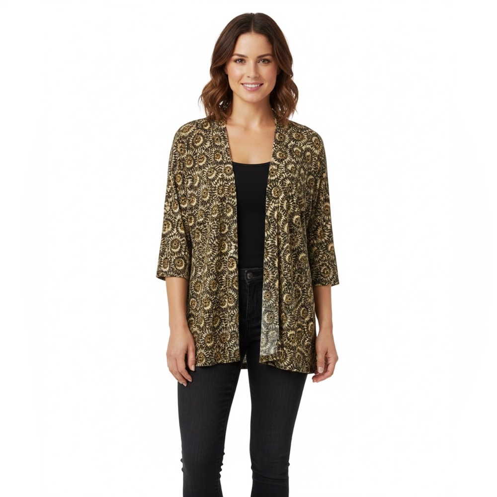 LuLaRoe Open Front Kimono Cardigan Womens S Sunflower Print Navy Yellow Boho - Picture 1 of 12